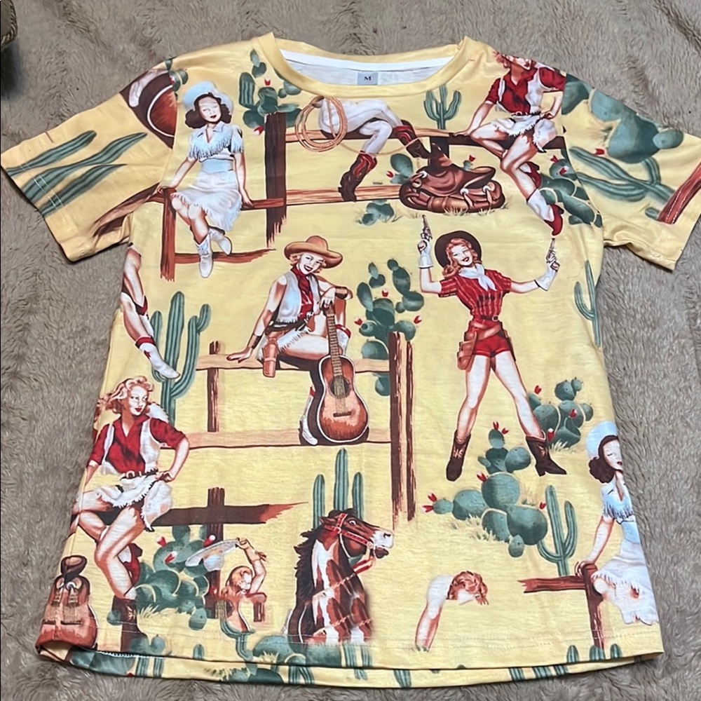 TWO women’s vintage inspired print shirts